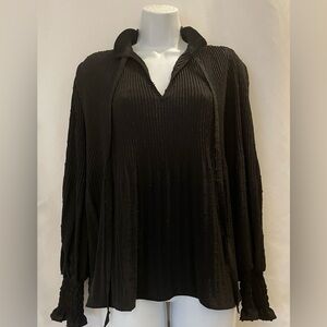 Max Studio Women's Long Sleeve Tie Neck Pleated Blouse XS